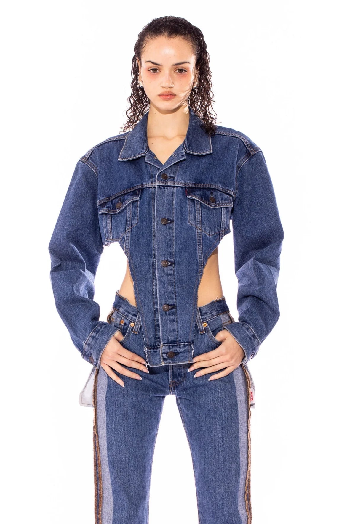 Deep V Jacket in Vintage Blue Denim - ONFEMME By Lindsey's Kloset