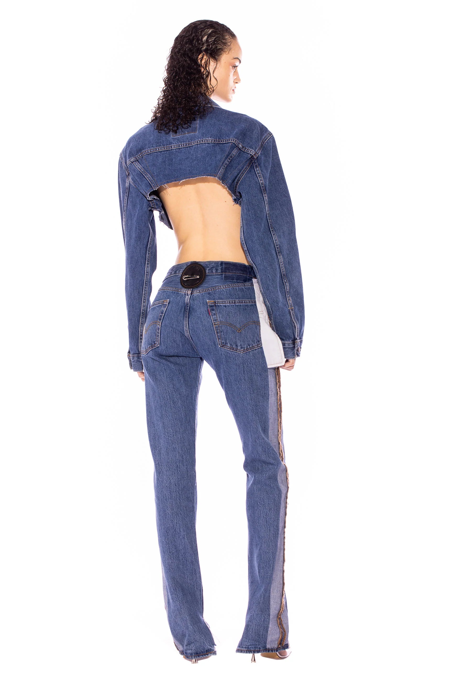 Deep V Jacket in Vintage Blue Denim - ONFEMME By Lindsey's Kloset