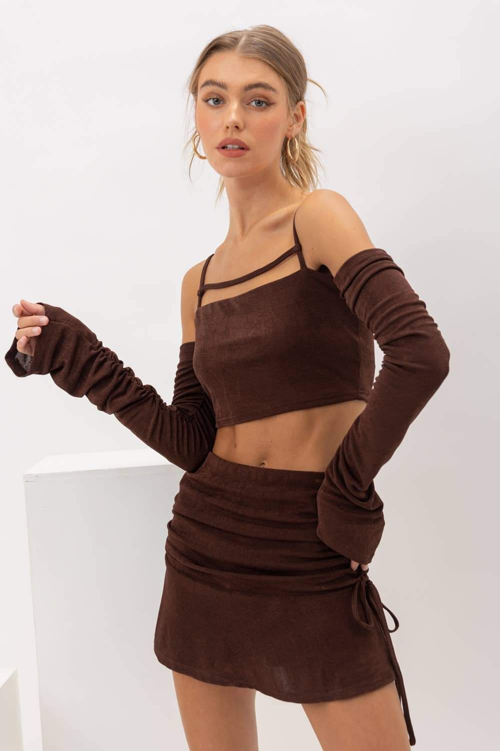 Mocha Ruched Skirt - ONFEMME By Lindsey's Kloset