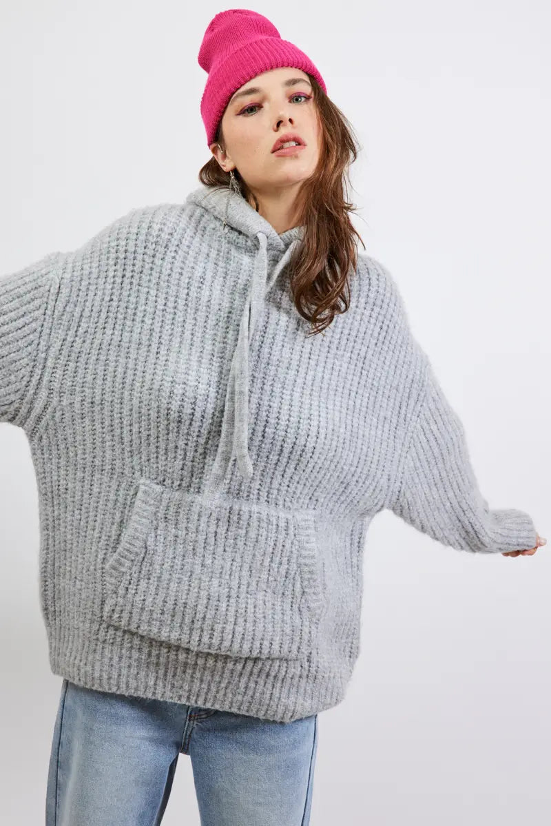 Fluffy Oversized Knit Hoodie - ONFEMME By Lindsey's Kloset