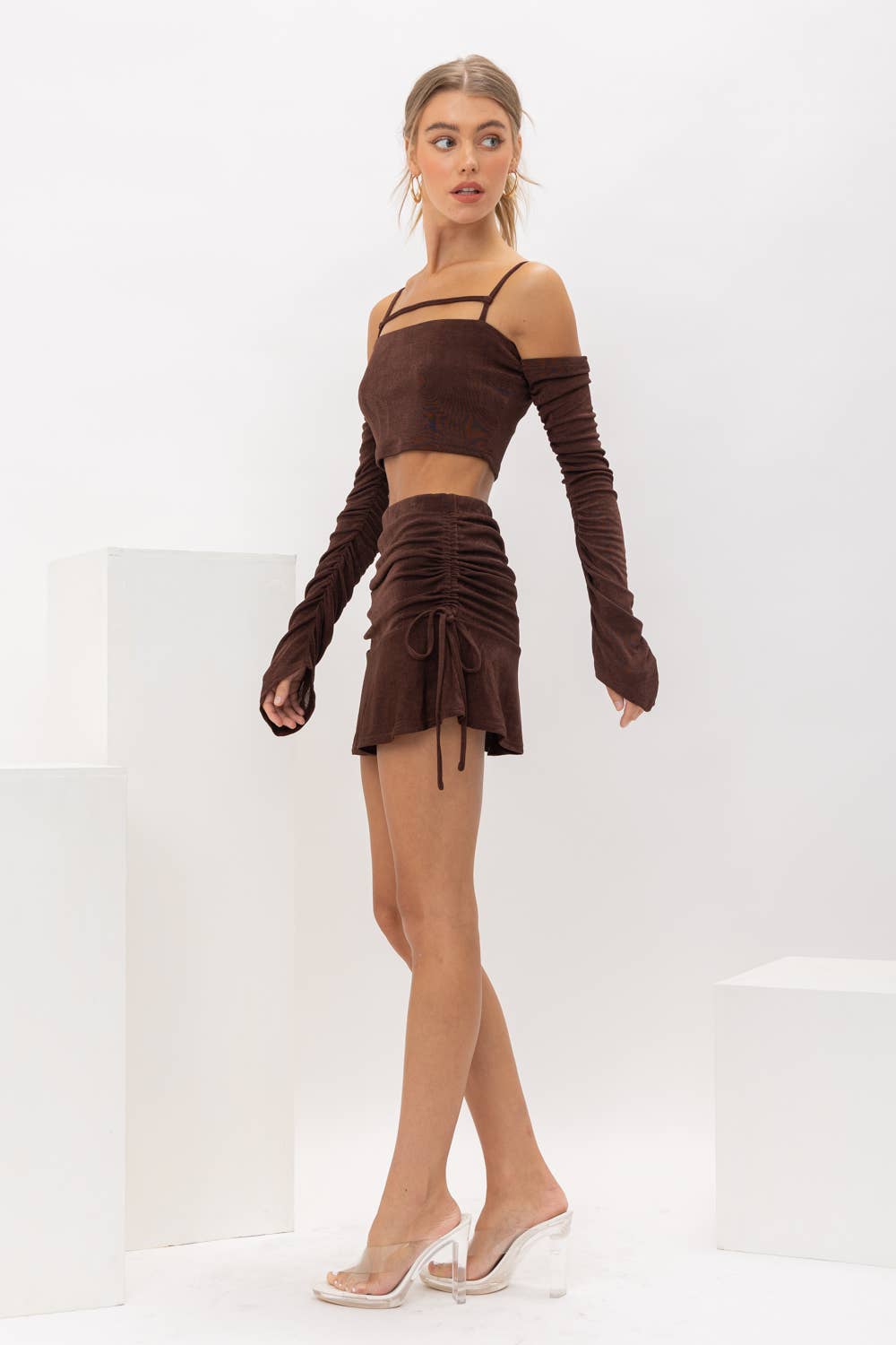 Mocha Ruched Skirt - ONFEMME By Lindsey's Kloset