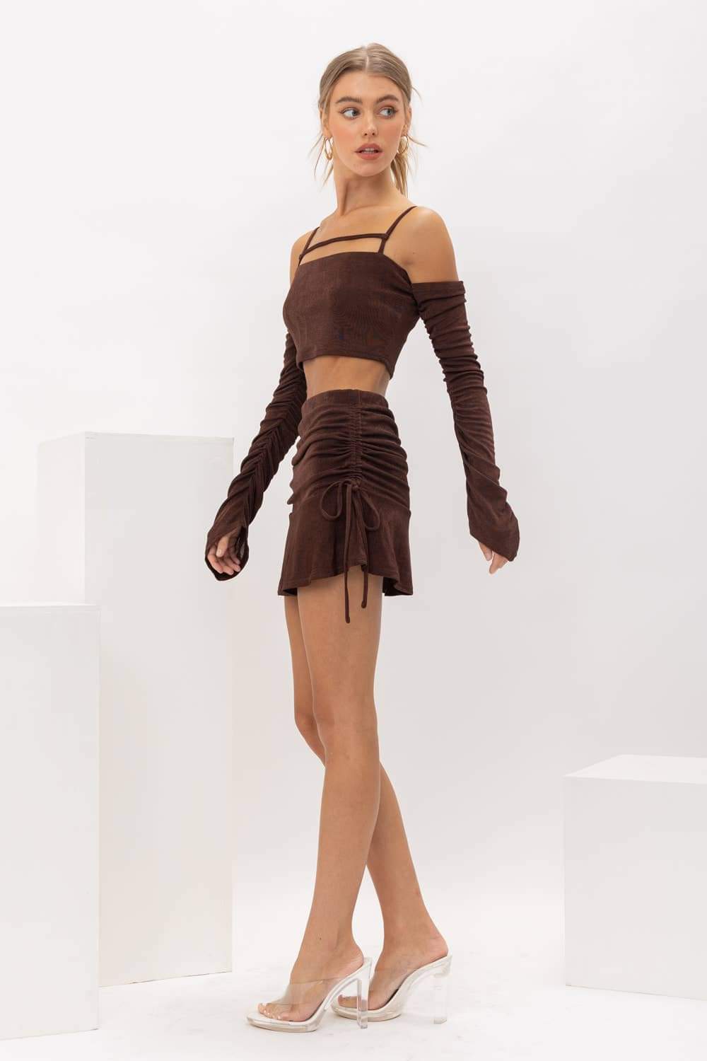 Mocha Ruched Skirt - ONFEMME By Lindsey's Kloset