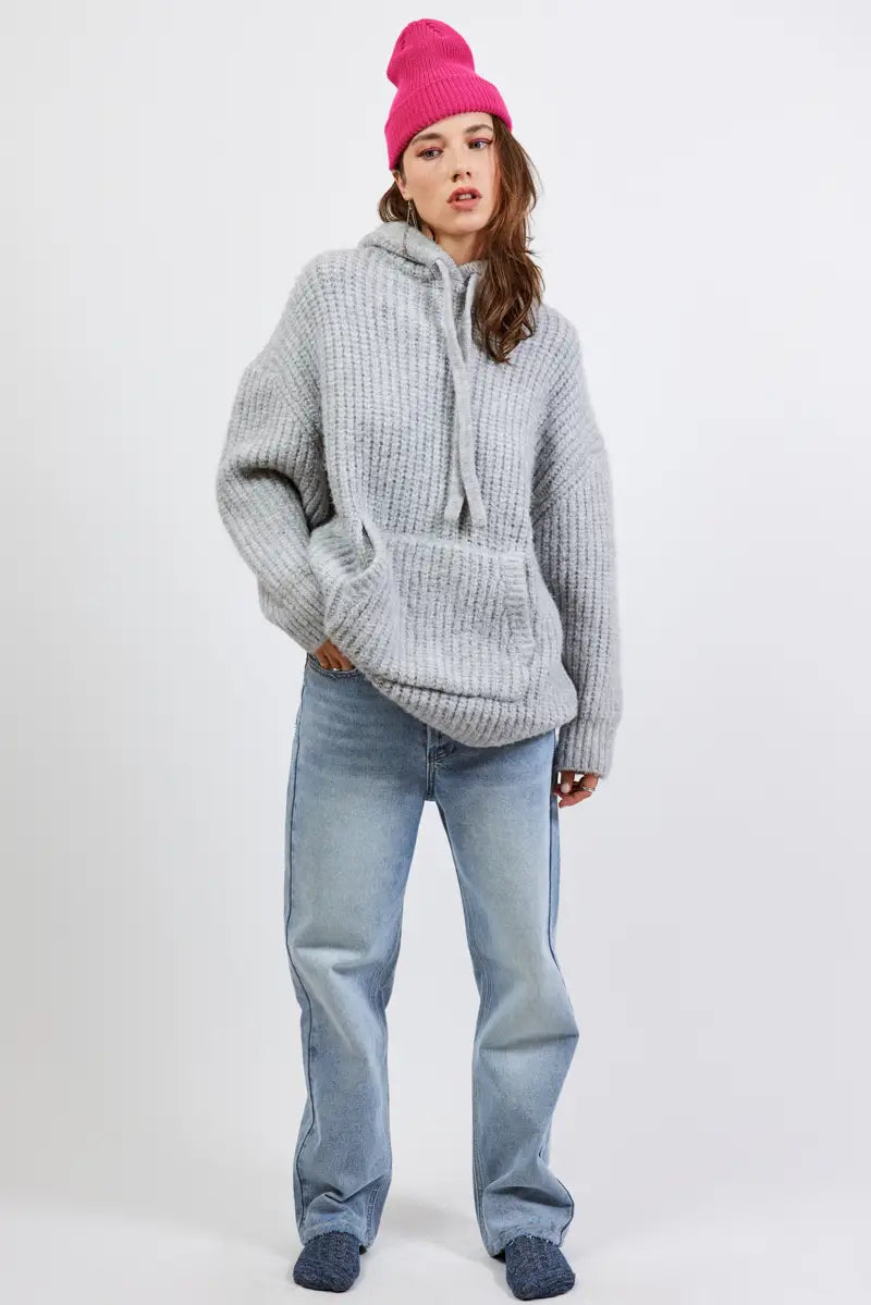 Fluffy Oversized Knit Hoodie - ONFEMME By Lindsey's Kloset