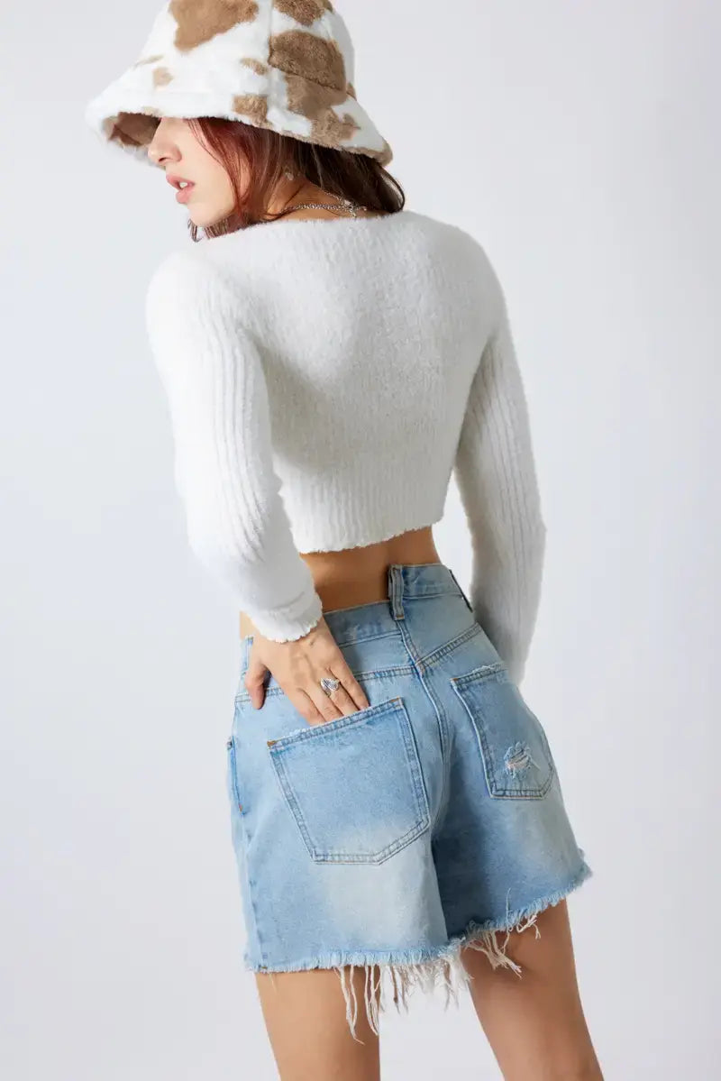 Crisscross Denim Shorts - ONFEMME By Lindsey's Kloset
