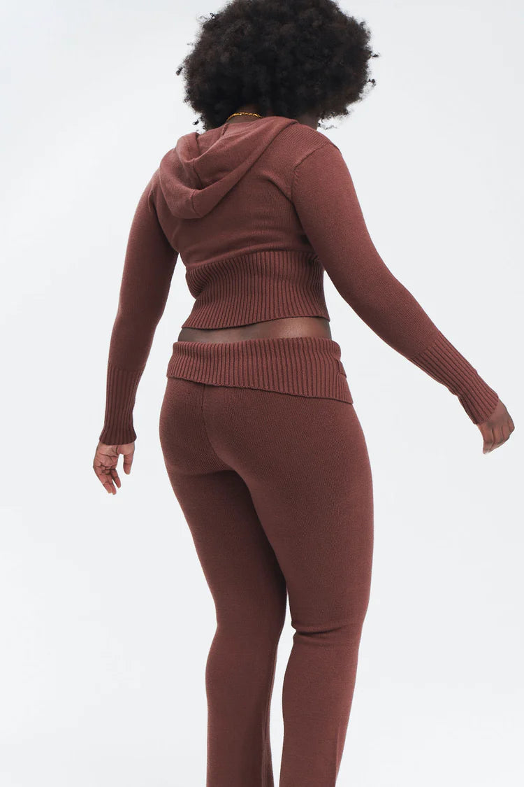 Aimee Clout Knit Zip Up Hoodie - Chocolate - ONFEMME By Lindsey's Kloset
