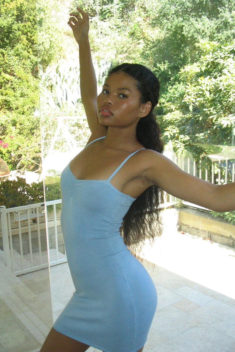 Carmen Knit Mini Dress - Cornflower - ONFEMME By Lindsey's Kloset