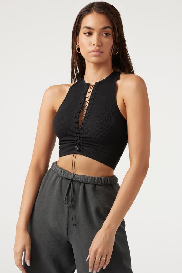 LACE UP CROP TANK - ONFEMME By Lindsey's Kloset