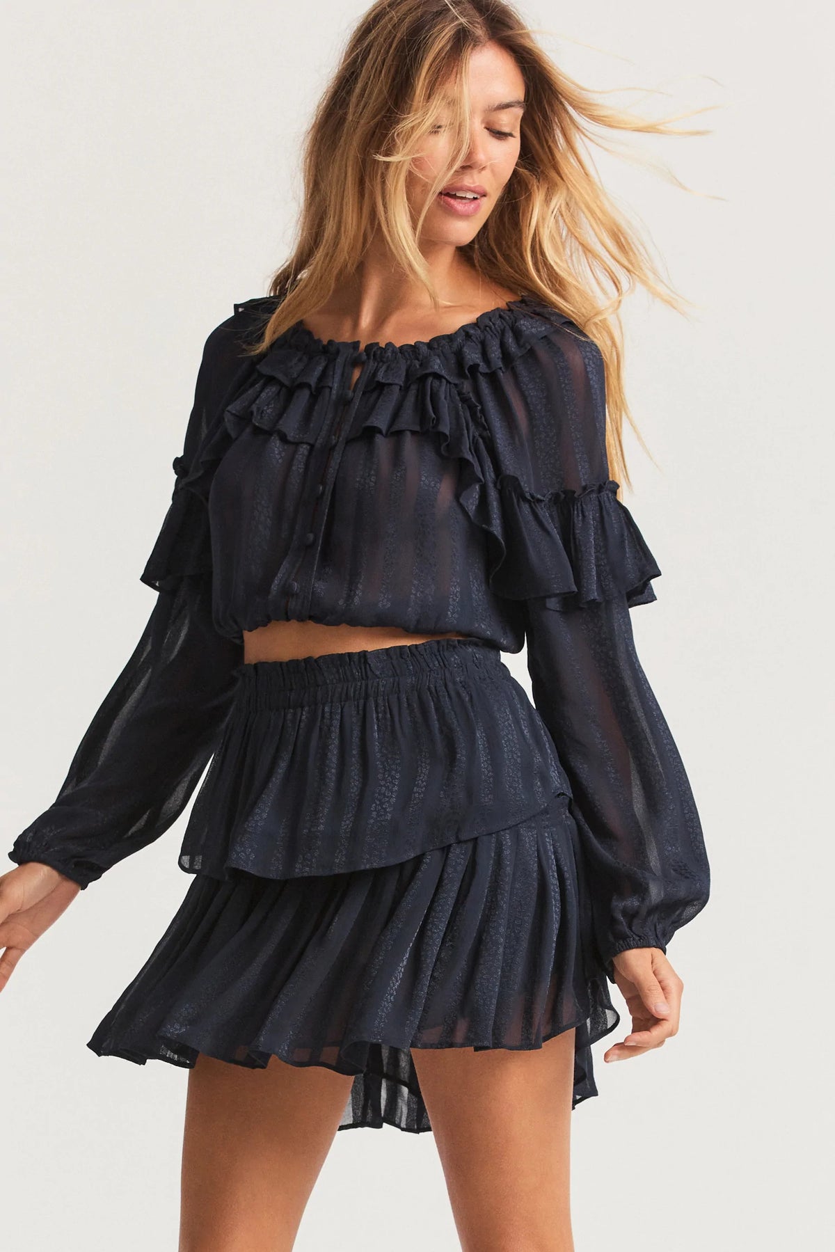 Ruffle Mini Skirt - Midnight - ONFEMME By Lindsey's Kloset
