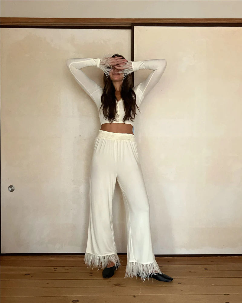 We Wore What Feather Modal Jersey Pull on Pant - Ecru S
