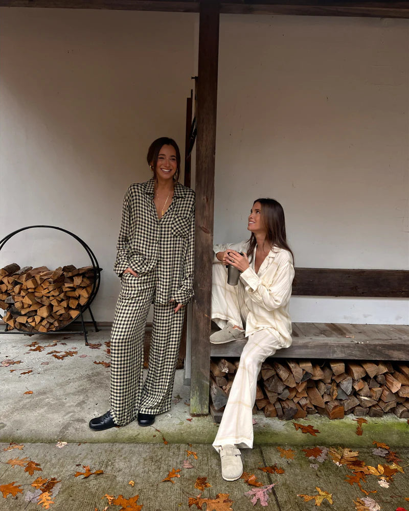 Flannel Button-Up Oversized Plaid Set - ONFEMME By Lindsey's Kloset