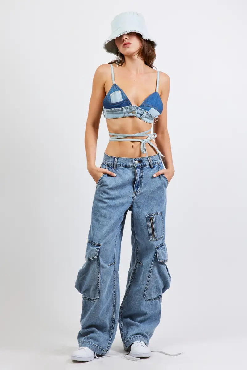Denim Patchwork Bra Top - ONFEMME By Lindsey's Kloset