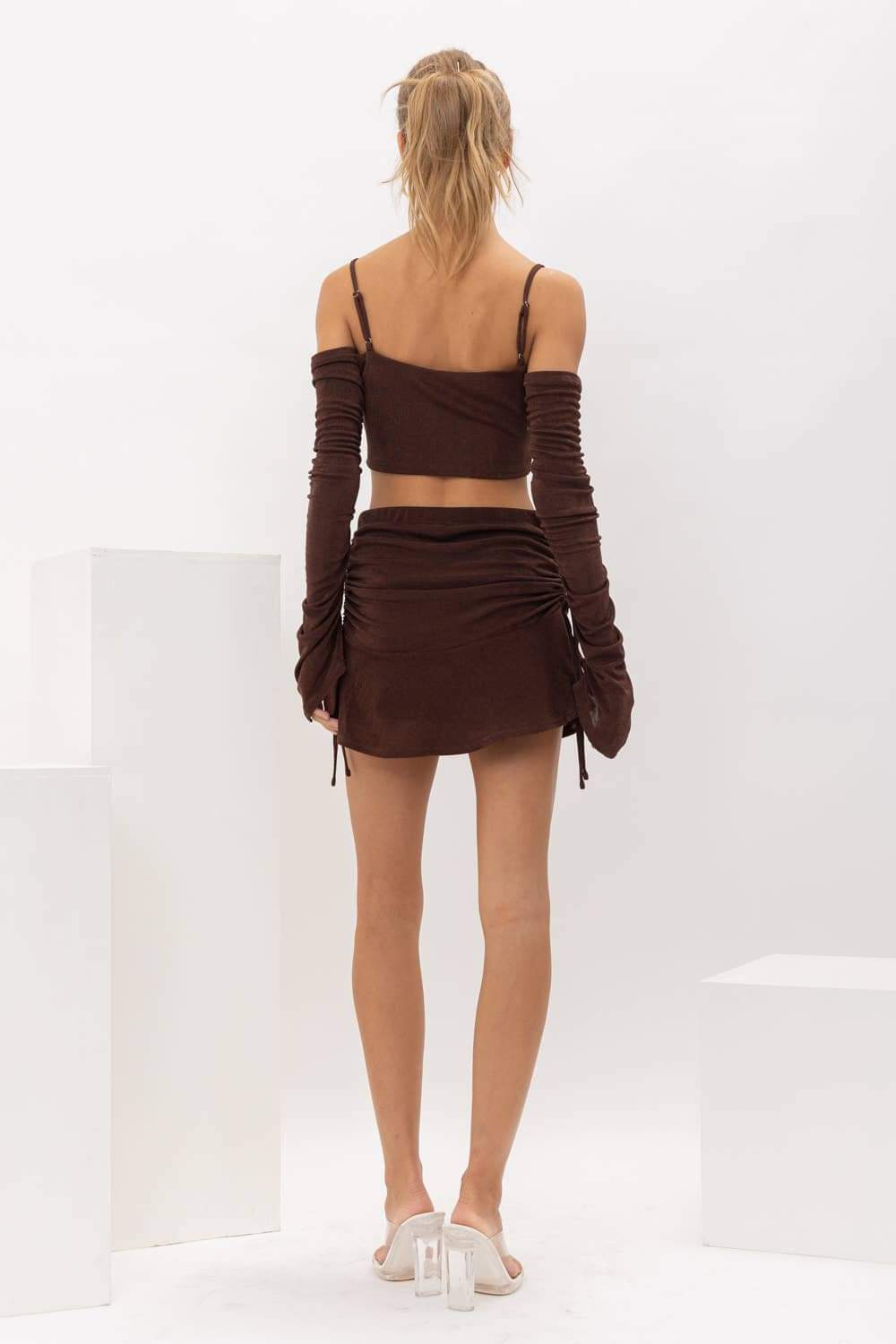 Mocha Ruched Skirt - ONFEMME By Lindsey's Kloset