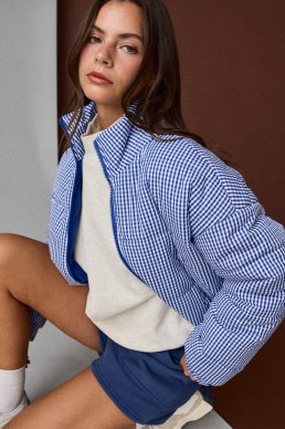 Blueberry Gingham Puffer Jacket