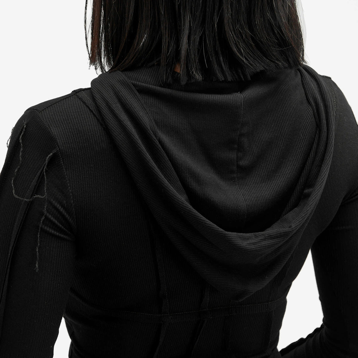 Asymmetric Hoodie in Black Rib - ONFEMME By Lindsey's Kloset