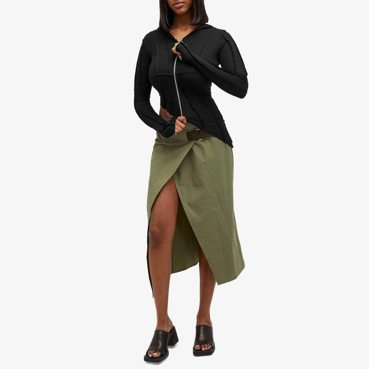 Asymmetric Hoodie in Black Rib - ONFEMME By Lindsey's Kloset