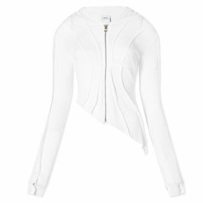 Asymmetric Hoodie in White Rib