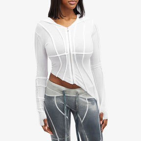 Asymmetric Hoodie in White Rib