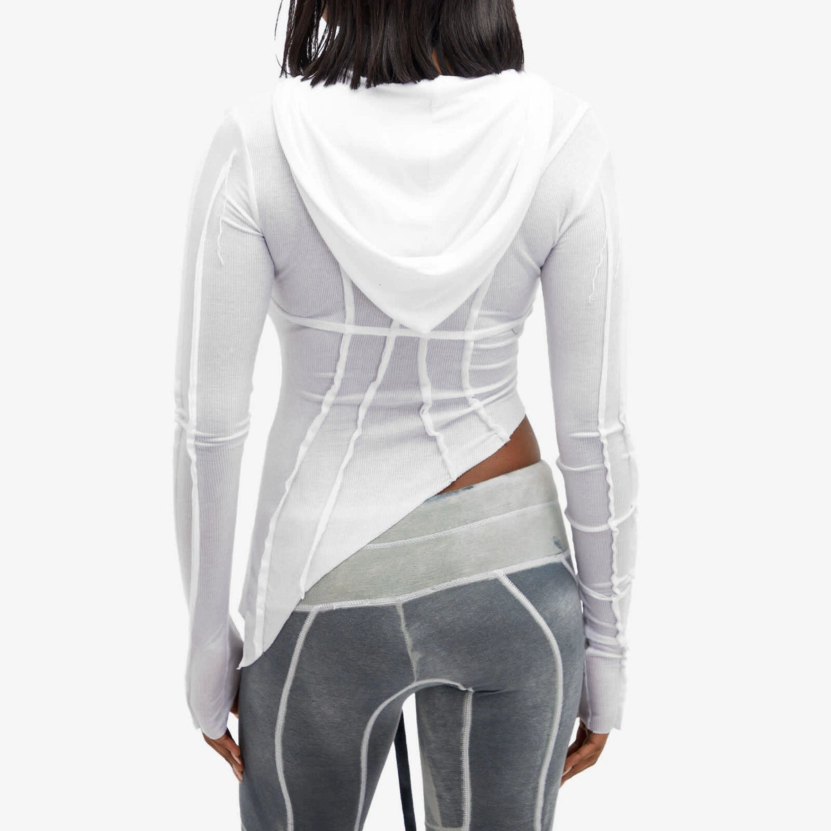 Asymmetric Hoodie in White Rib