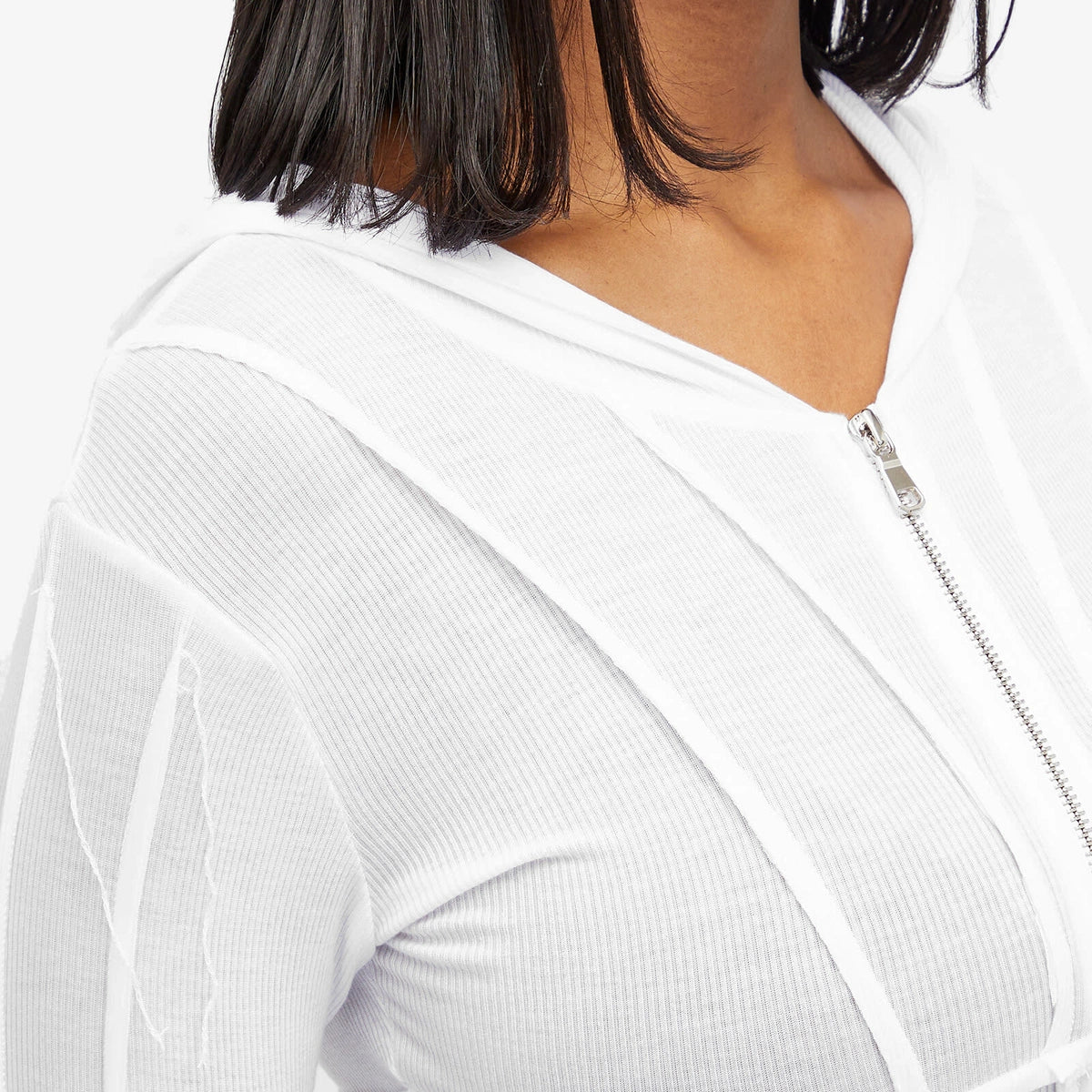 Asymmetric Hoodie in White Rib