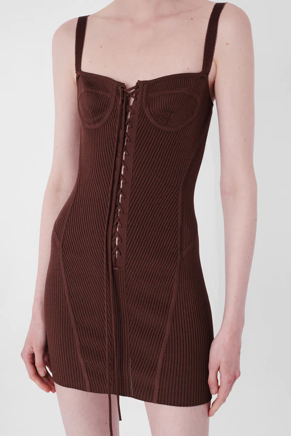 Dolce & Gabbana Vintage 1990's Brown Knit Corset Dress - ONFEMME By Lindsey's Kloset