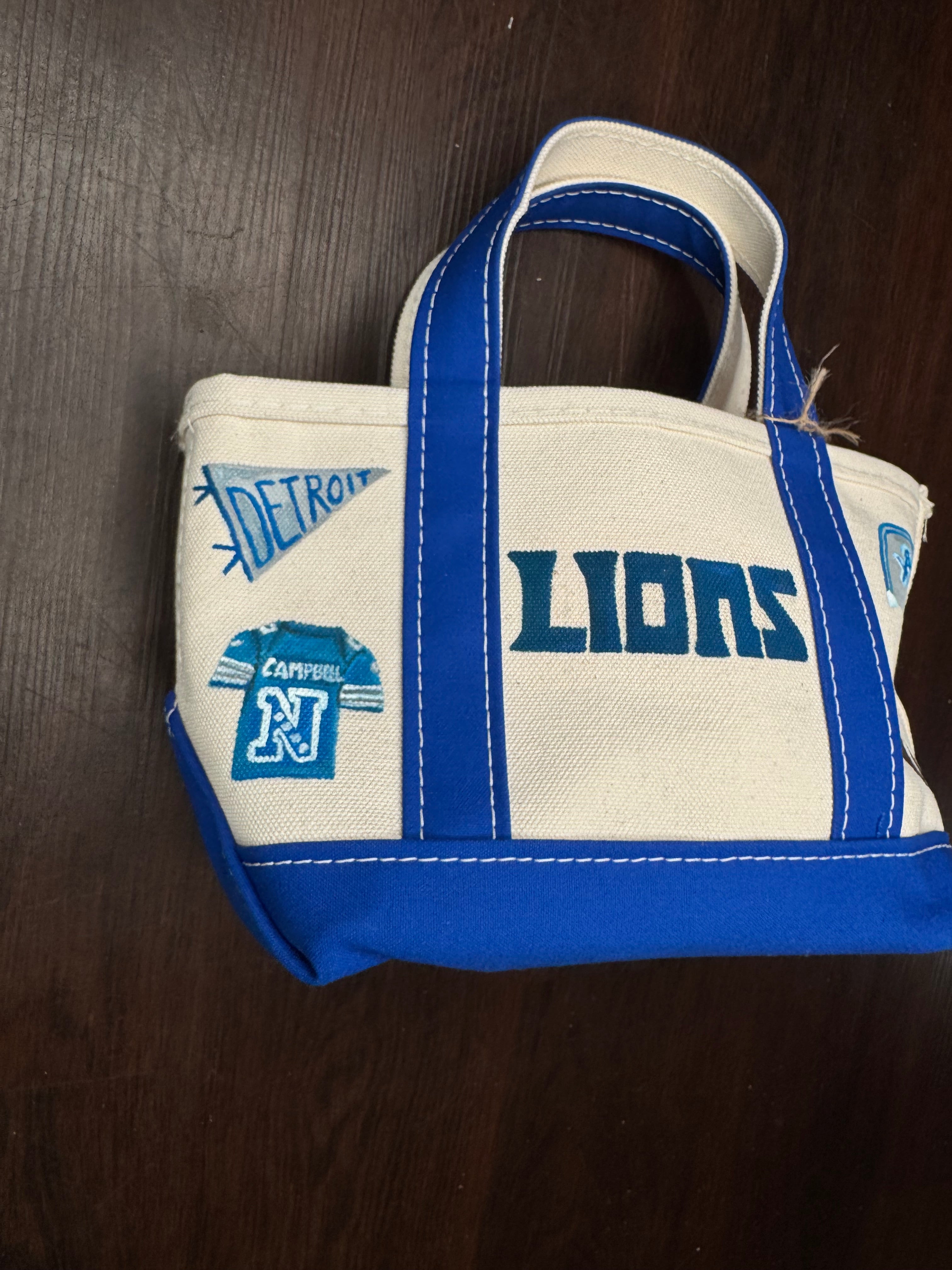 Custom Hand Painted Lions Mini Tote