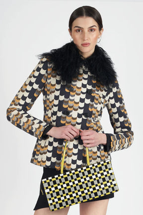 Prada F/W 2014 Short Yellow & Black Afghan Coat - ONFEMME By Lindsey's Kloset