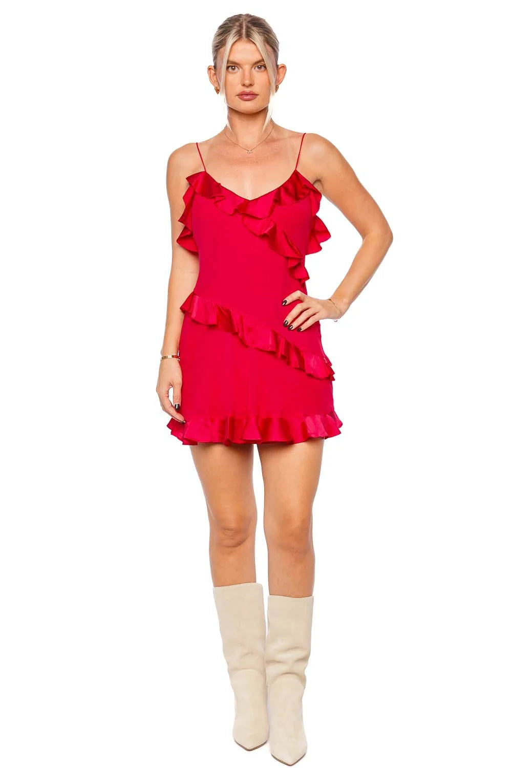 fitted lace wedding dress Lomina Silk Ruffle Mini Dress