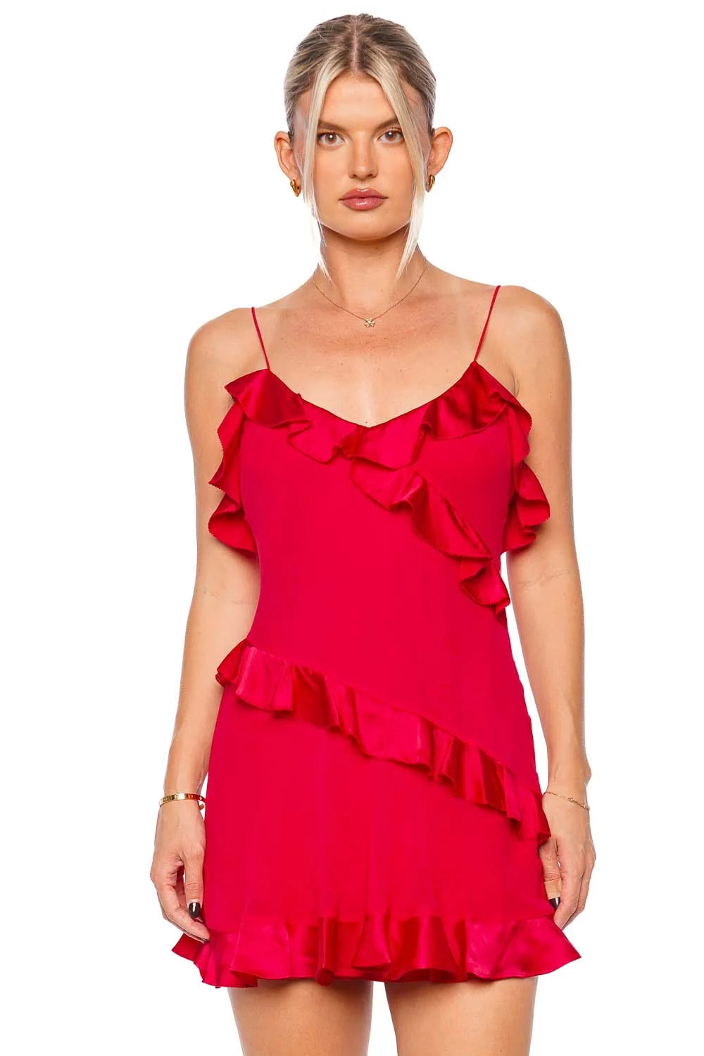 Lomina Silk Ruffle Mini Dress - ONFEMME By Lindsey's Kloset
