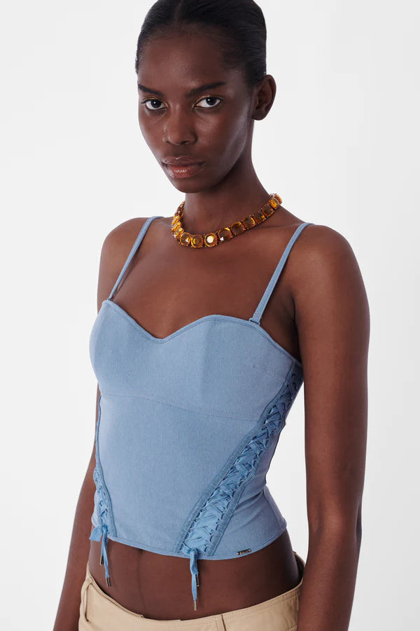 Christian Dior Vintage F/W 2002 Blue Denim Lace Corset - ONFEMME Christian Dior Vintage F/W 2002 Blue Denim Lace Corset - ONFEMME