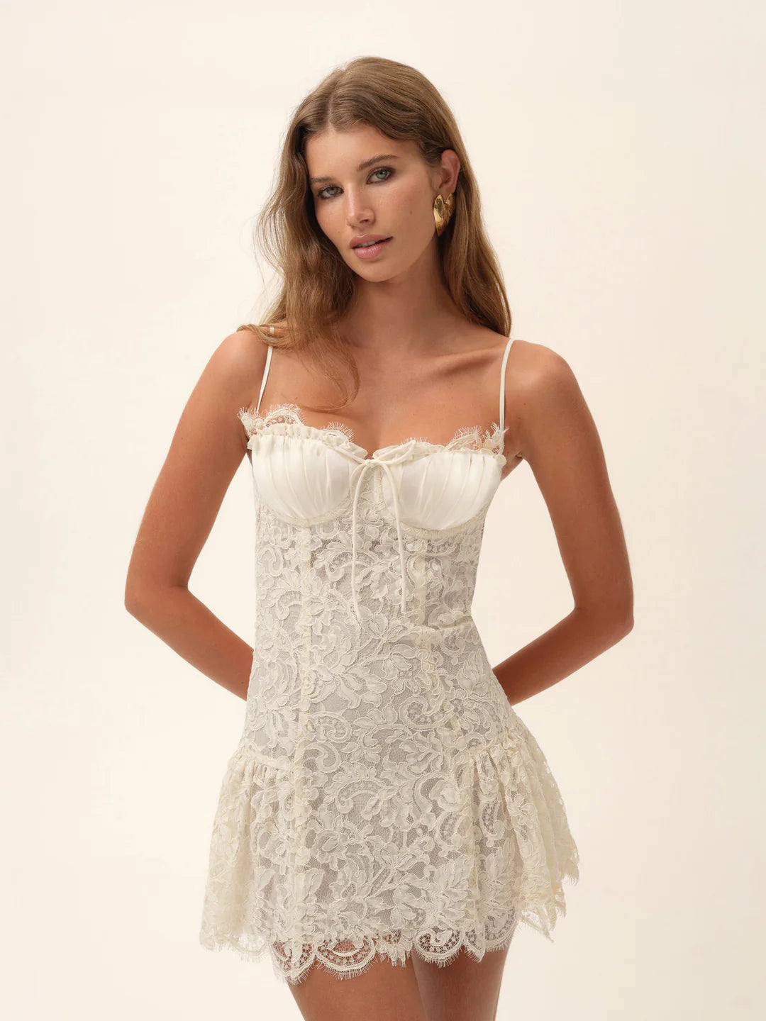 cream lace mini dress Locket Lace Mini Dress