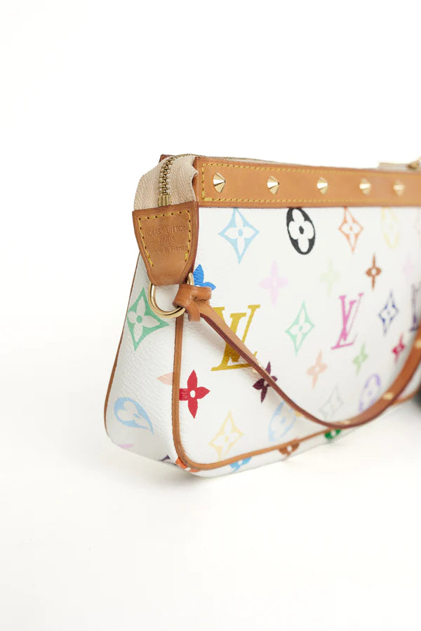 Louis Vuitton x Takashi Murakami Vintage 2003 White Pochette Bag - ONFEMME By Lindsey's Kloset