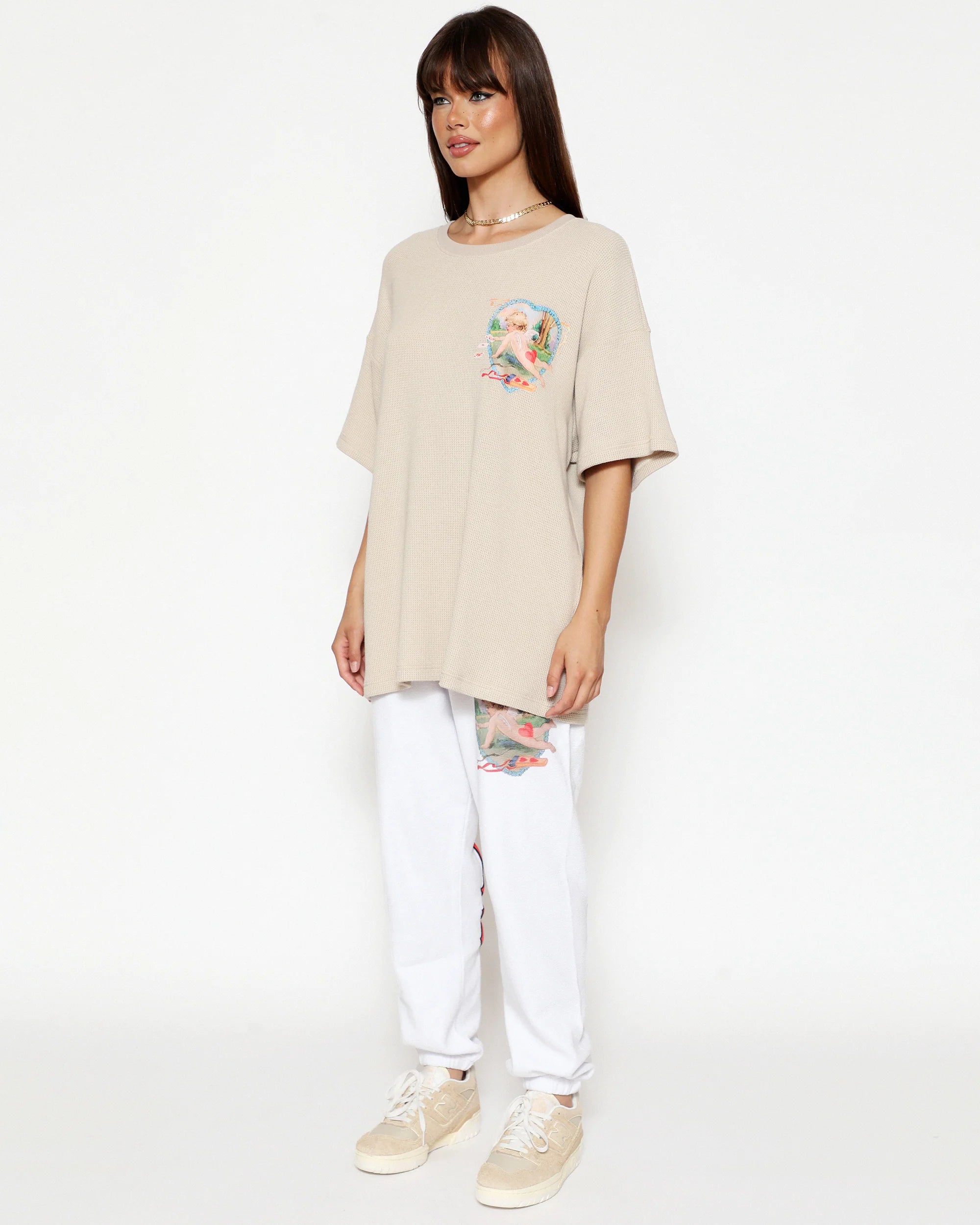 Tan Straight Flush Boyfriend Thermal Tee - ONFEMME By Lindsey's Kloset