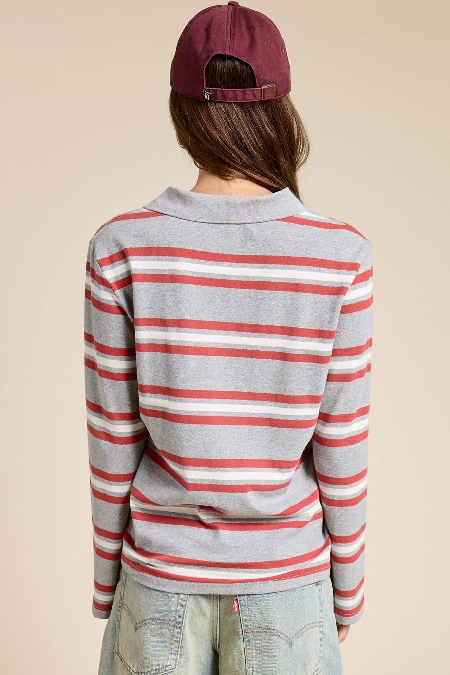 Kev Striped Long Sleeve Polo - ONFEMME By Lindsey's Kloset