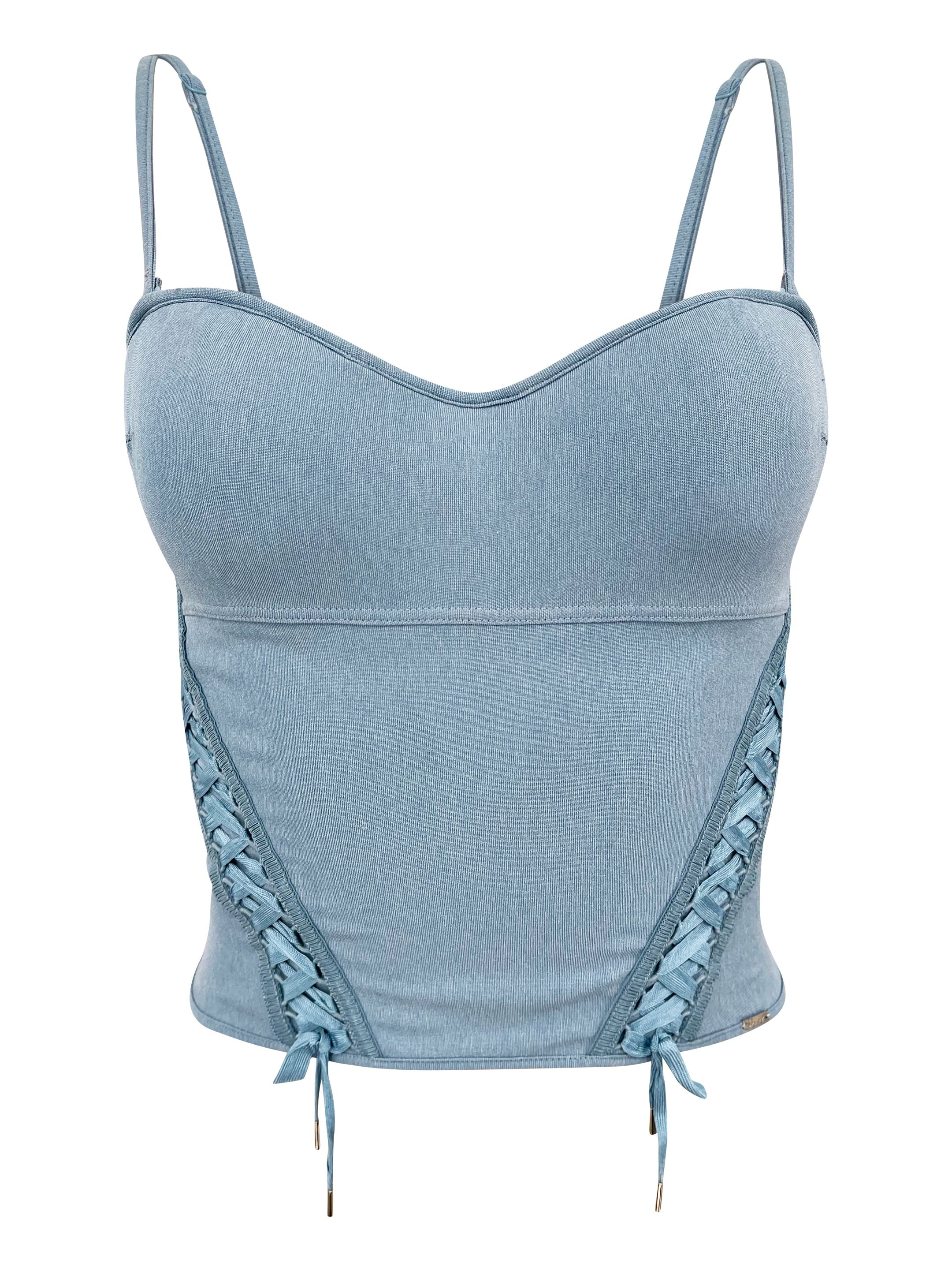 Christian Dior Vintage F/W 2002 Blue Denim Lace Corset - ONFEMME By Lindsey's Kloset