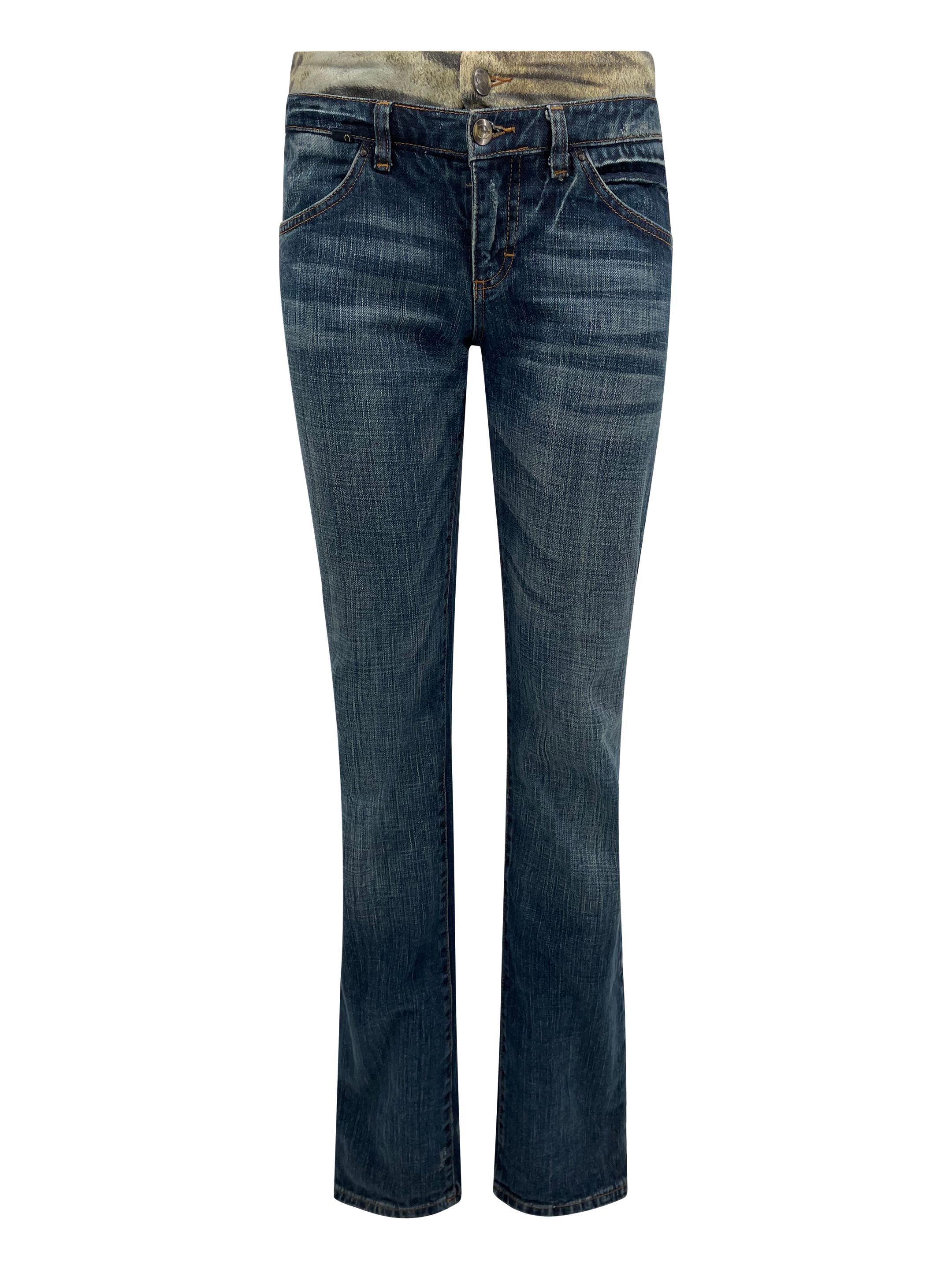 2000's Roberto Cavalli Tiger Print Waistband Jeans - ONFEMME By Lindsey's Kloset