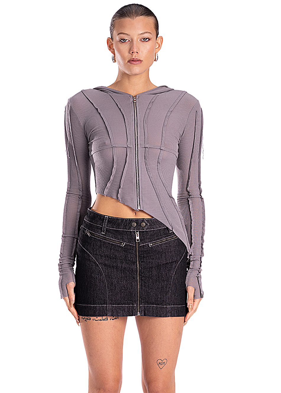 Asymmetric Hoodie in Graphite Rib