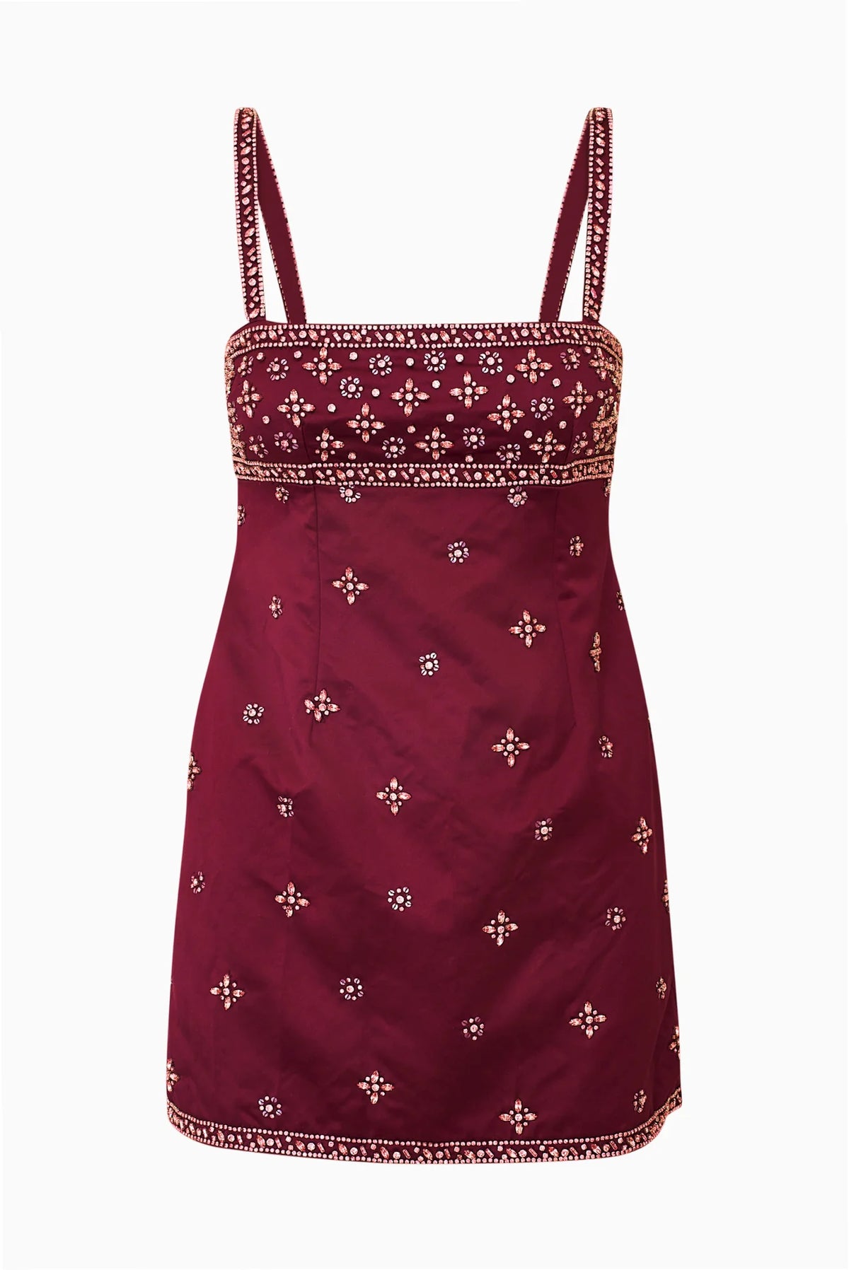 Casslouie Rhinestone Satin Mini Dress.