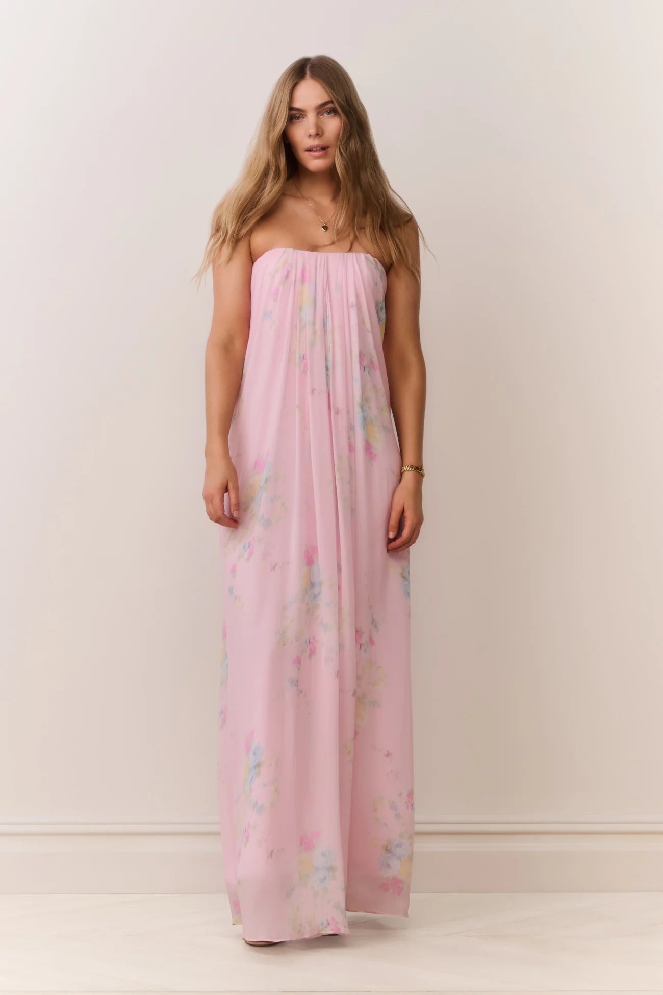 Emara Strapless Floral Chiffon Gown - ONFEMME By Lindsey's Kloset