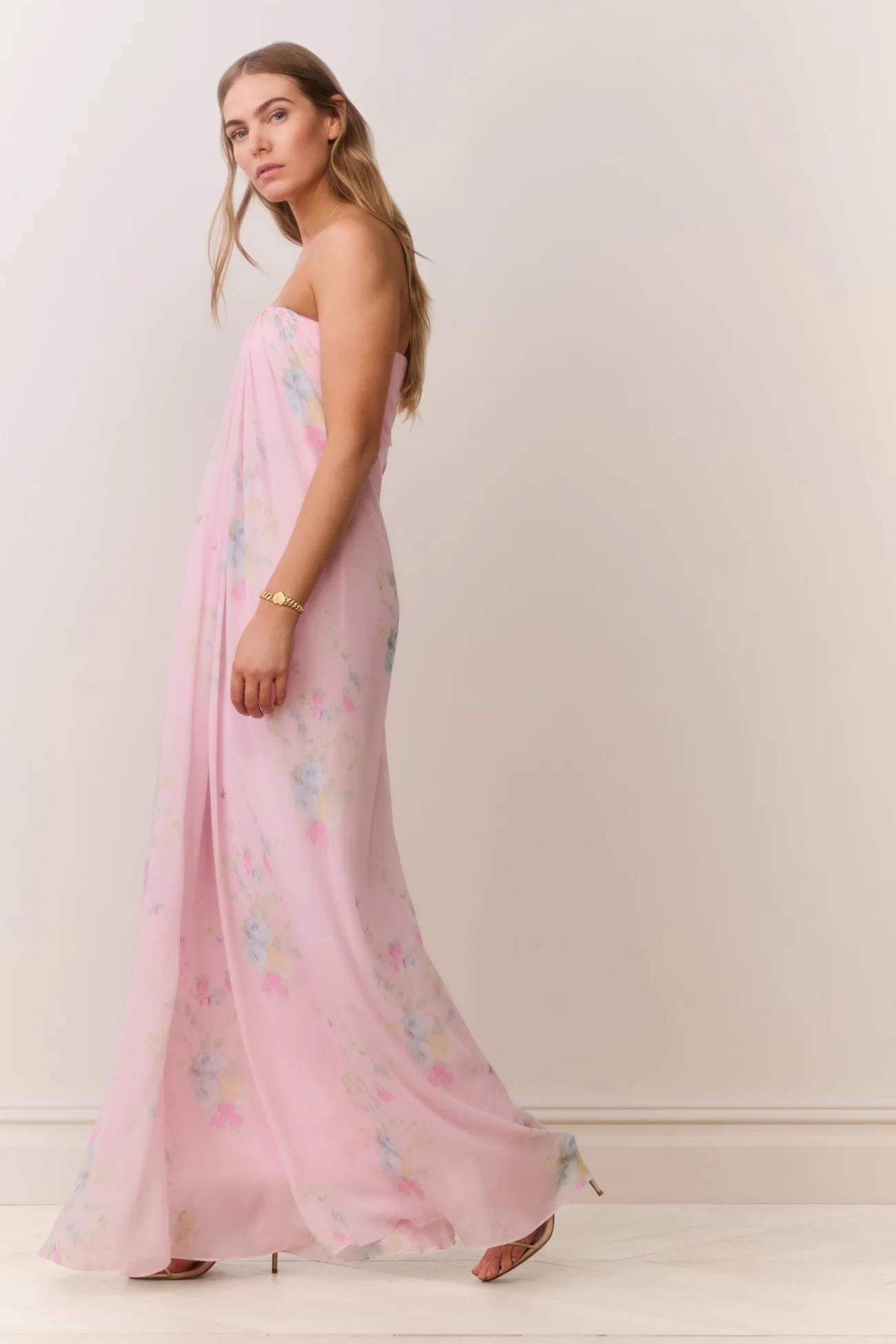 Emara Strapless Floral Chiffon Gown - ONFEMME By Lindsey's Kloset