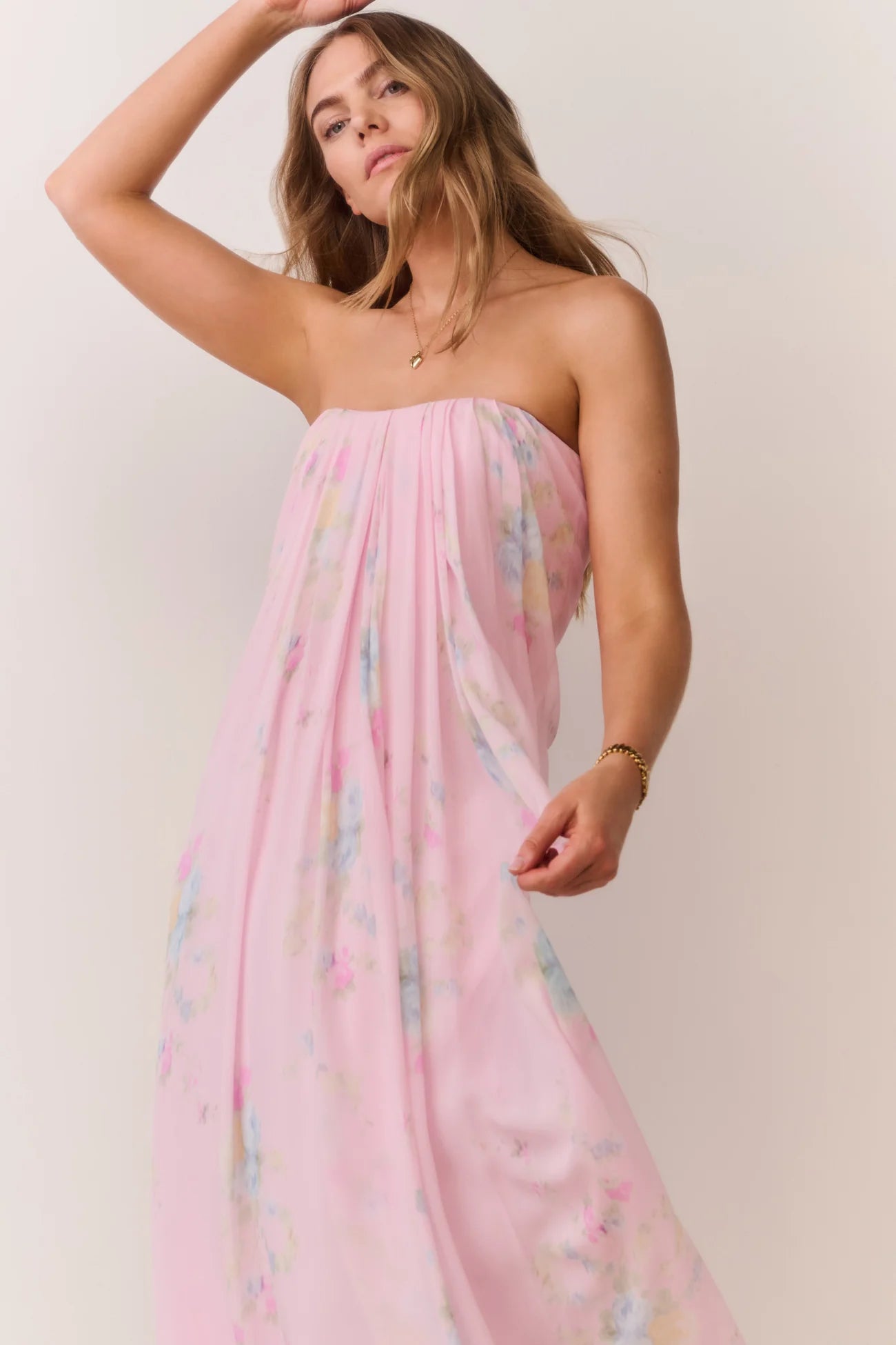 Emara Strapless Floral Chiffon Gown - ONFEMME By Lindsey's Kloset
