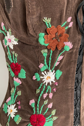 F/W 2002 Brown Corduroy Embroided Flowers Co-ord Set - ONFEMME By Lindsey's Kloset