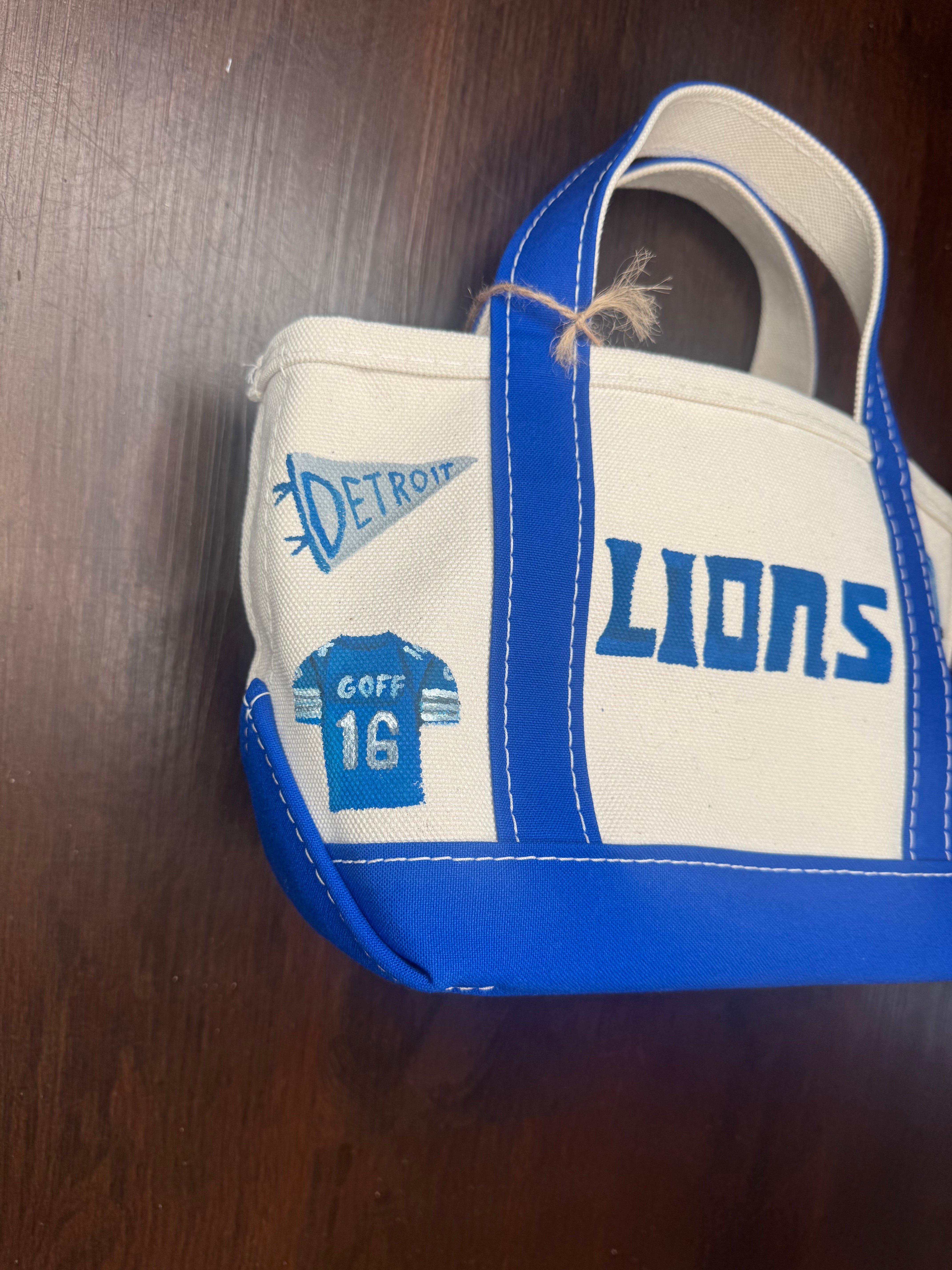 Custom Hand Painted Lions Mini Tote