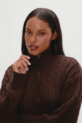 Bea Cable Knit Zip Up Sweater - ONFEMME By Lindsey's Kloset