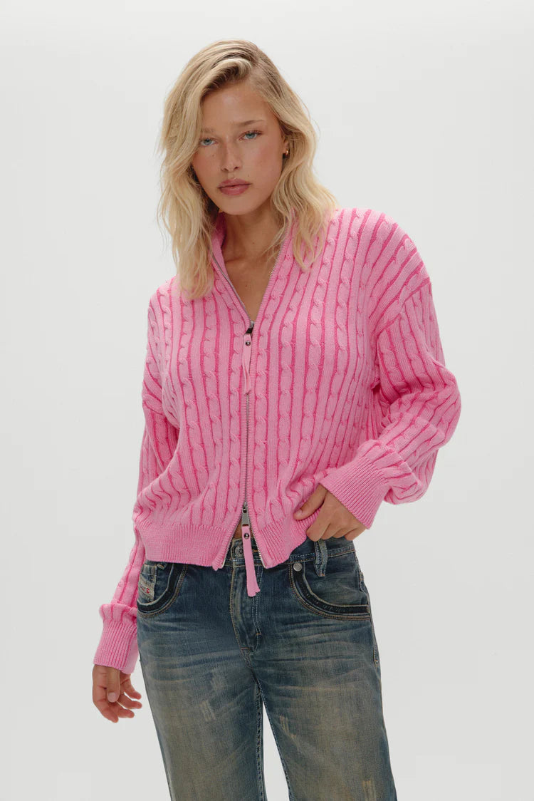 Bea Cable Knit Zip Up Sweater - ONFEMME By Lindsey's Kloset