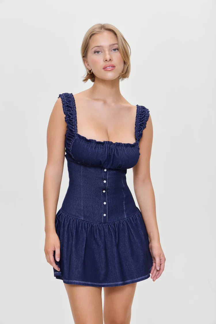Christa Denim Mini Dress - ONFEMME By Lindsey's Kloset