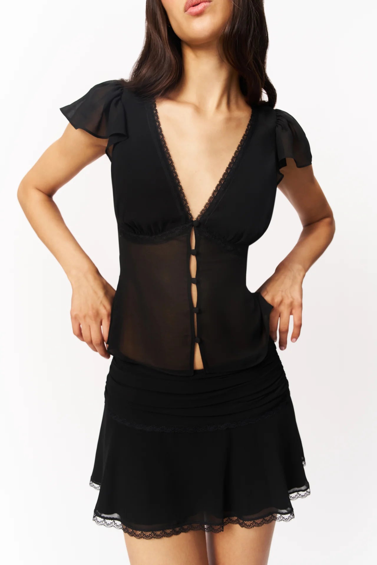 Ara Lace Trim V-Neck Top