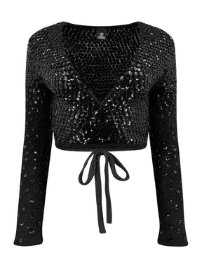 90s Versace Black Sequins Wrap Cardigan - ONFEMME By Lindsey's Kloset