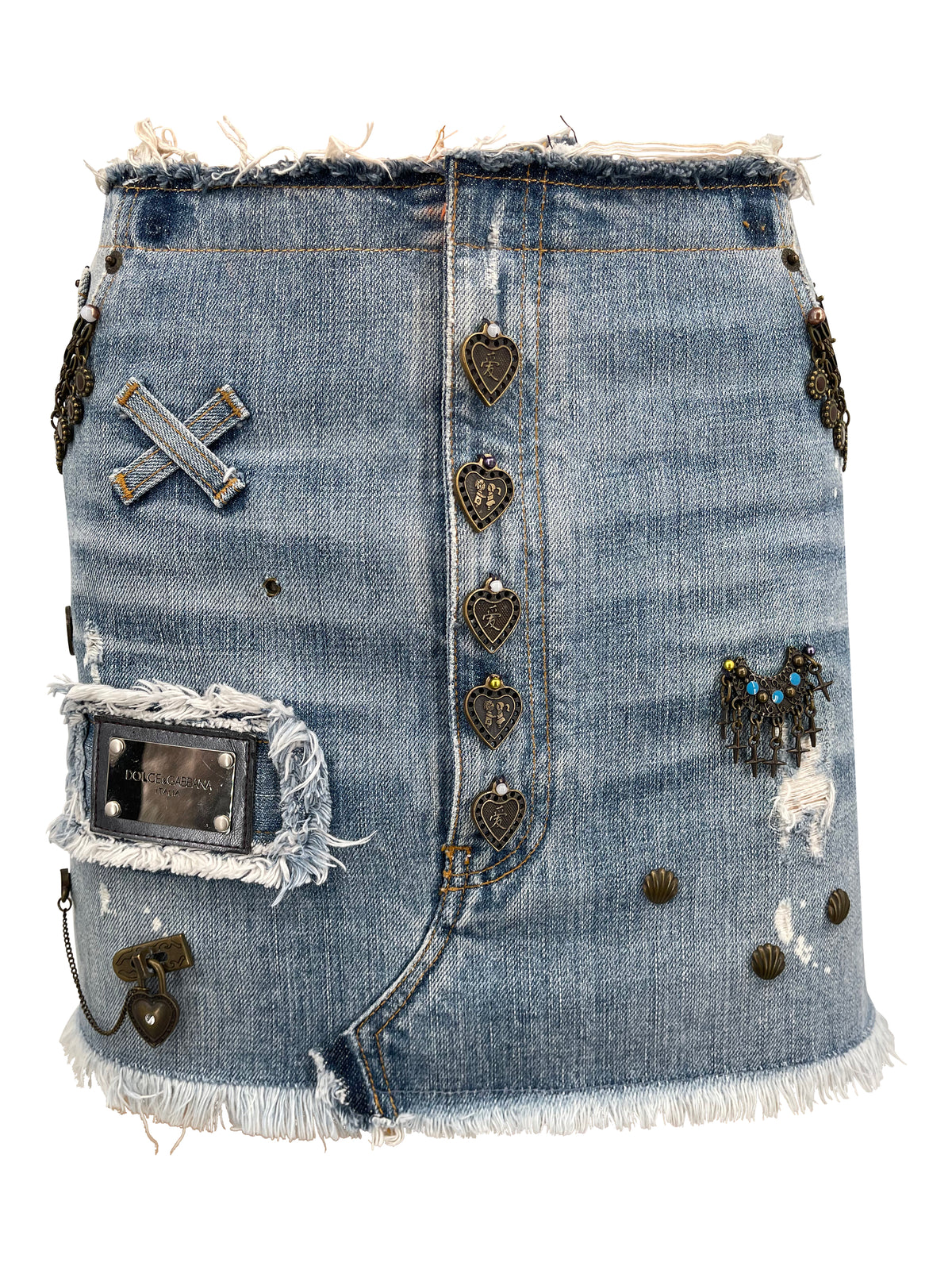 2000s Dolce & Gabbana Denim Embellished Mini Skirt - ONFEMME By Lindsey's Kloset