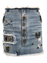 2000s Dolce & Gabbana Denim Embellished Mini Skirt - ONFEMME By Lindsey's Kloset