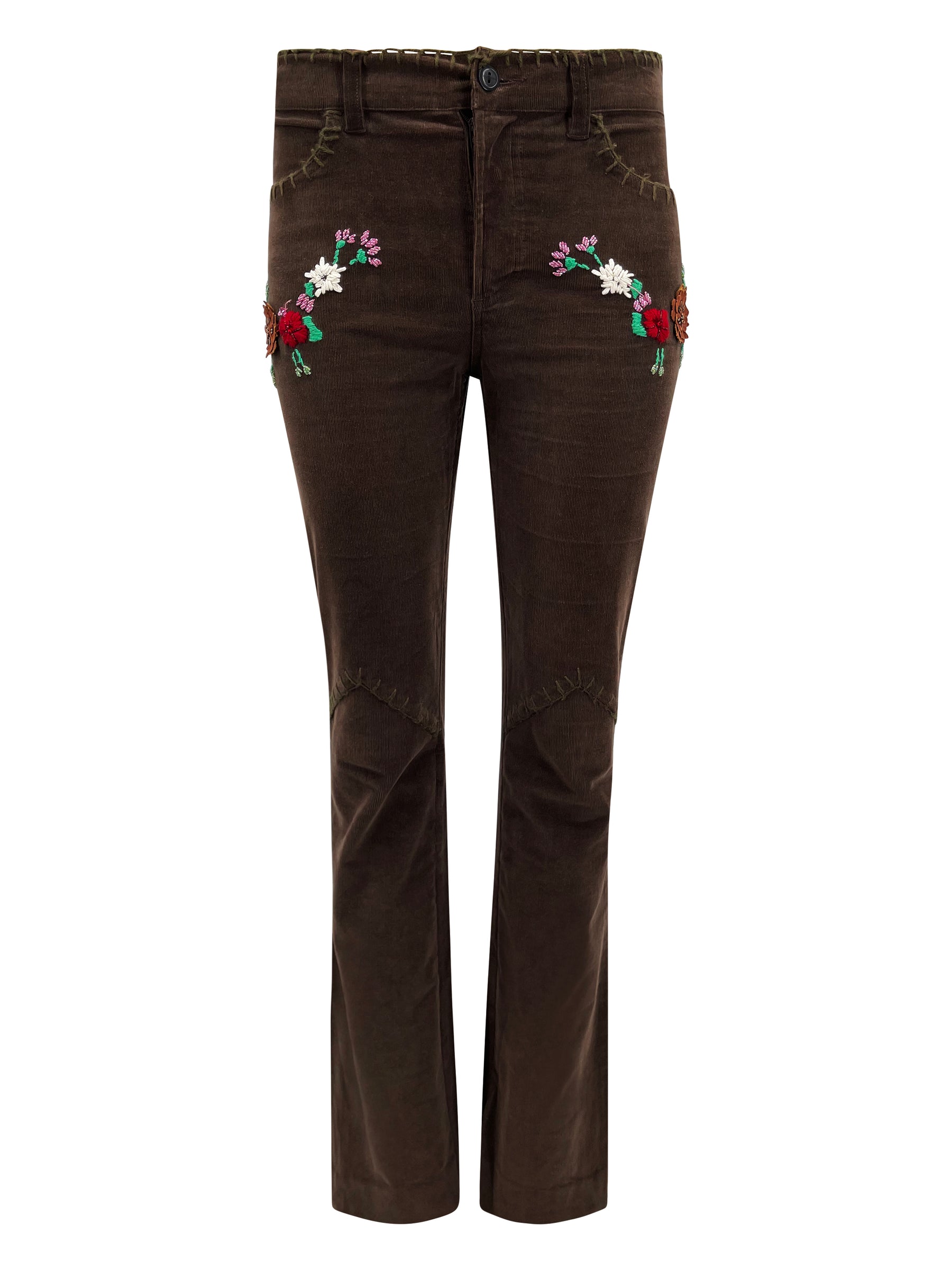 F/W 2002 Brown Corduroy Embroided Flowers Co-ord Set - ONFEMME By Lindsey's Kloset
